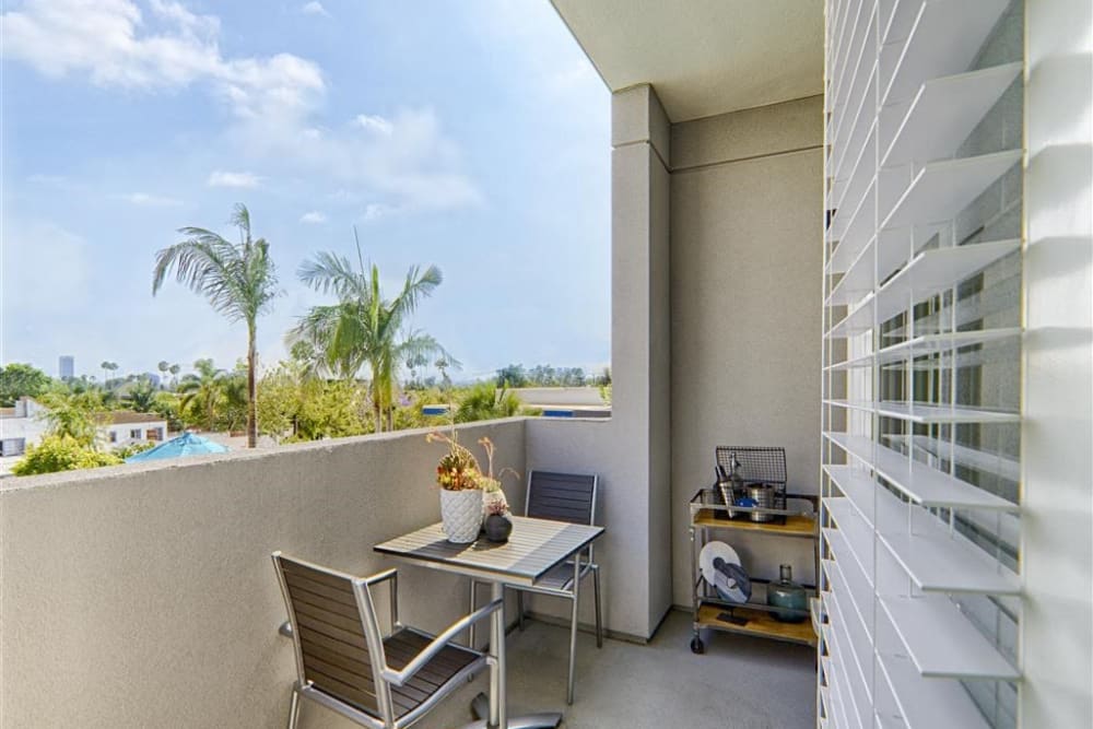 Outdoor patio at Angelene Apartments in West Hollywood, California