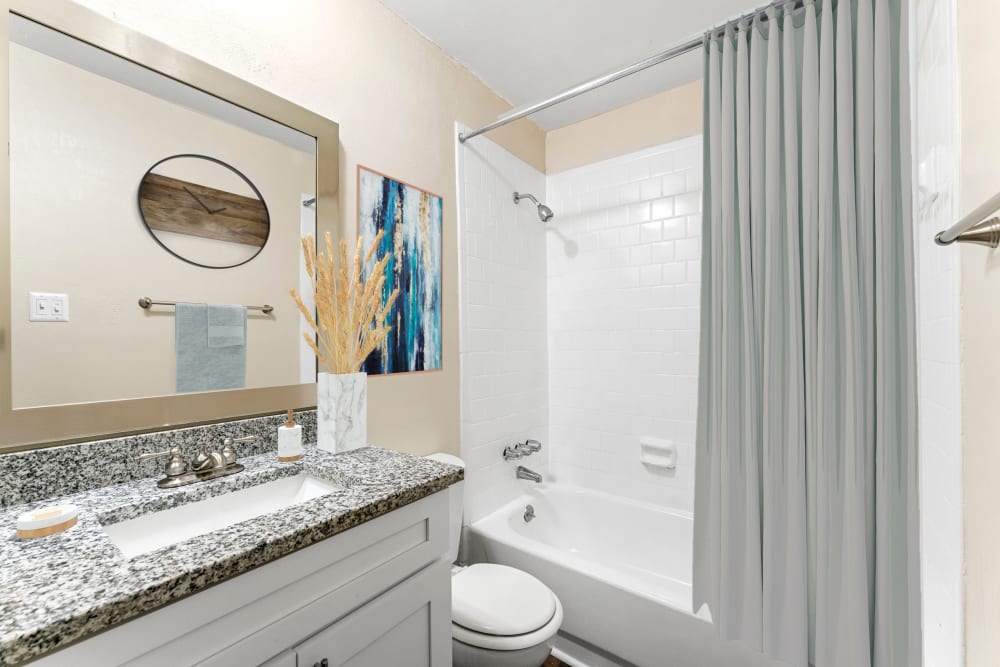 Bathroom with quality finishes at Avondale Reserve Apartment Homes in Avondale Estates, Georgia