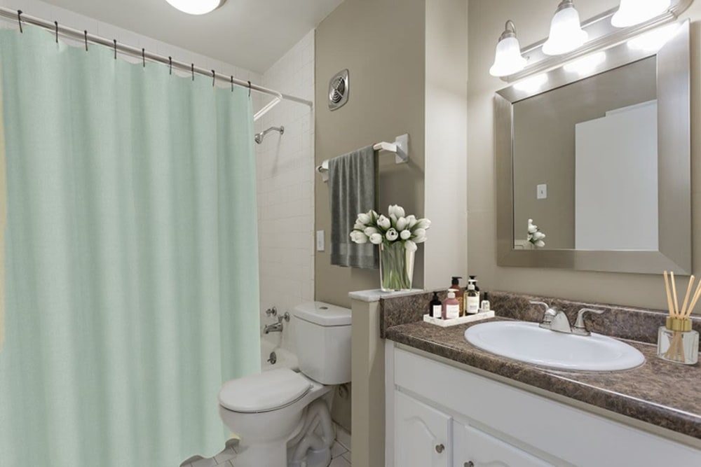 Bathroom with great lighting at Belmont Place Apartments in Nashville, Tennessee