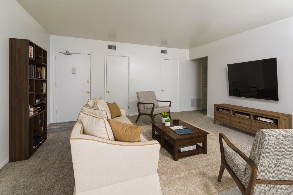 Spacious living room of a model home at Westover Pointe in Wilmington, Delaware