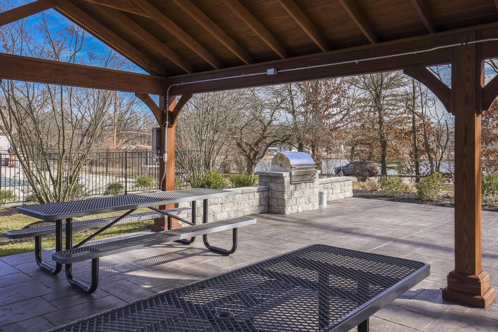picnic tables under a gazebo at Holly Court in Pitman, New Jersey
