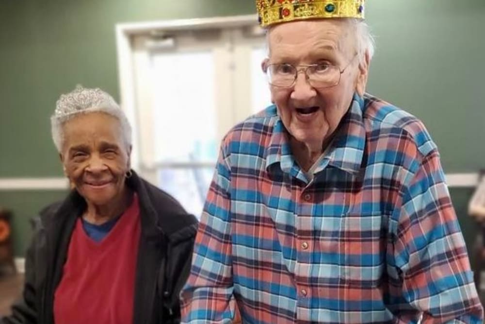 Two happy residents at Harmony Senior Services