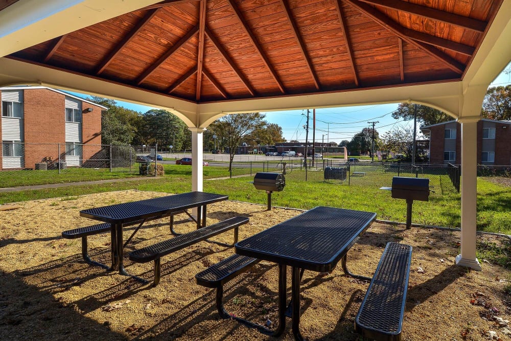 Pavillion and grilling stations at Harborstone in Newport News, Virginia