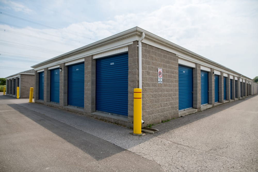 Apple Self Storage - Peterborough in Peterborough, Ontario, blue exterior storage unit doors