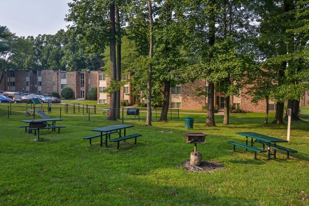 Picnic area at Landmark Glenmont Station in Silver Spring, Maryland