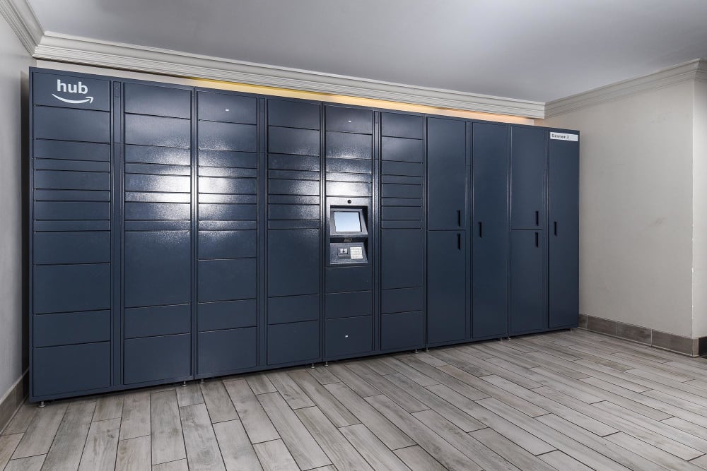 Amazon Hub package lockers at Landmark Glenmont Station in Silver Spring, Maryland