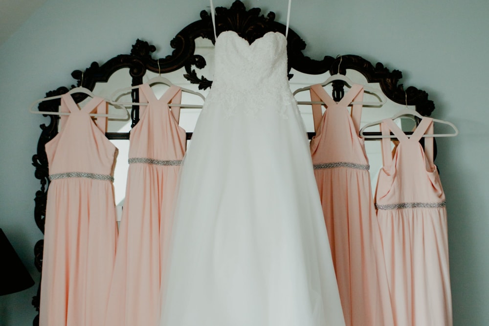 Wedding and bridesmaids dresses at The Whitcomb Senior Living Tower in St. Joseph, Michigan