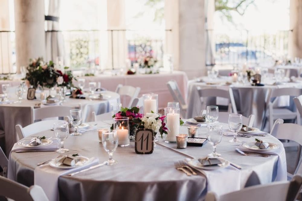 Decorated wedding reception hall at The Whitcomb Senior Living Tower in St. Joseph, Michigan