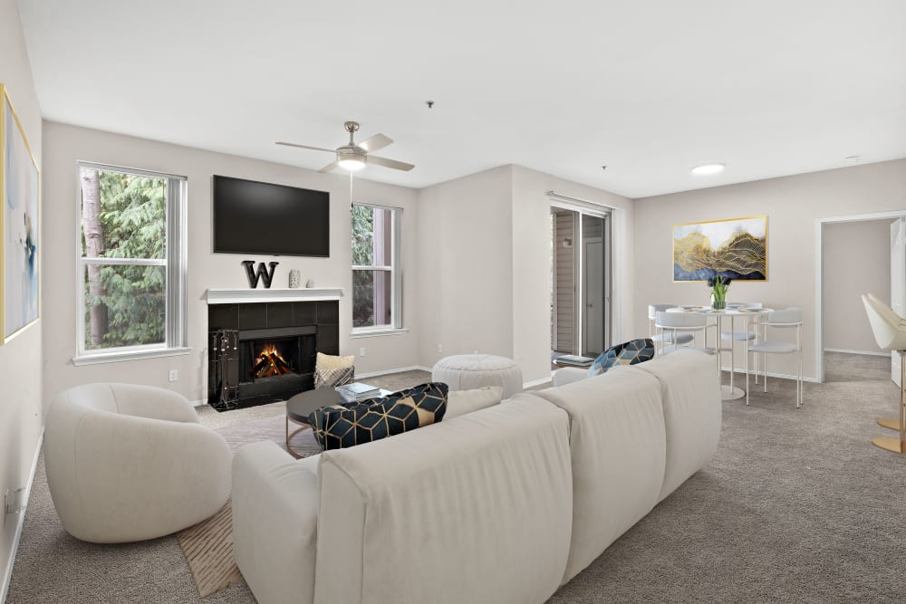 View into the living room at Wildreed Apartments in Everett, Washington