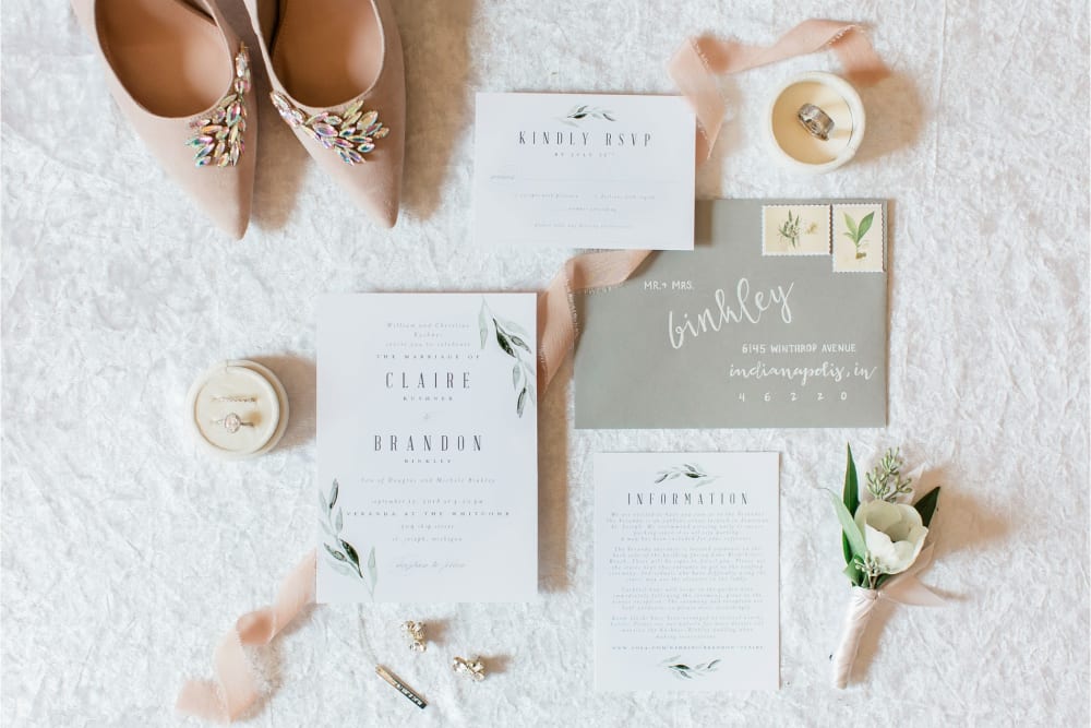 Wedding invitations and stationary at The Whitcomb Senior Living Tower in St. Joseph, Michigan
