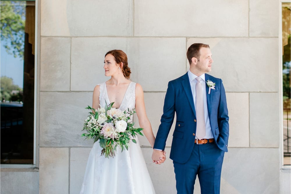 Bride and groom at The Whitcomb Senior Living Tower in St. Joseph, Michigan