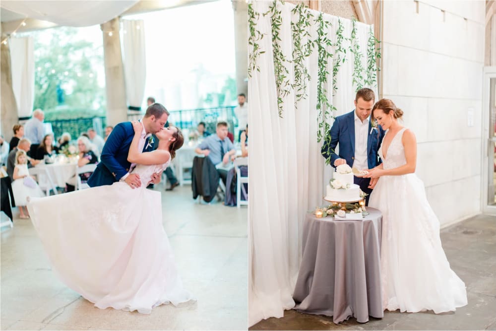 Bride and groom at wedding reception at The Whitcomb Senior Living Tower in St. Joseph, Michigan