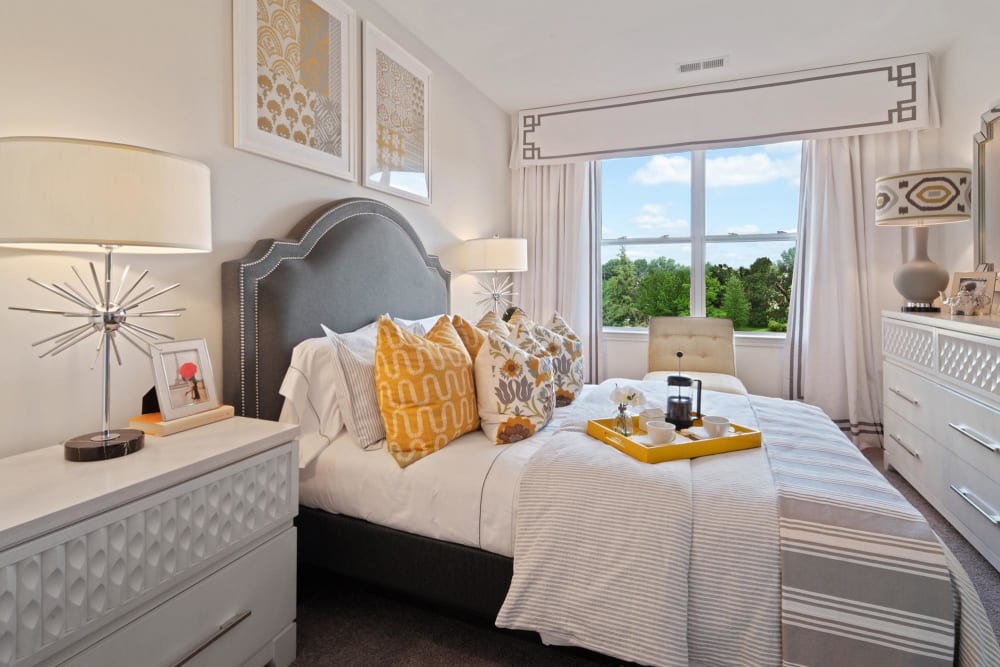 Cozy bedroom at The Grande at MetroPark in Woodbridge, New Jersey