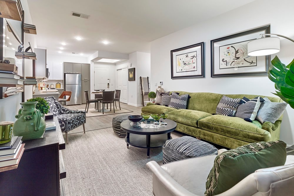 Living room layout at The Grande at MetroPark in Iselin, New Jersey