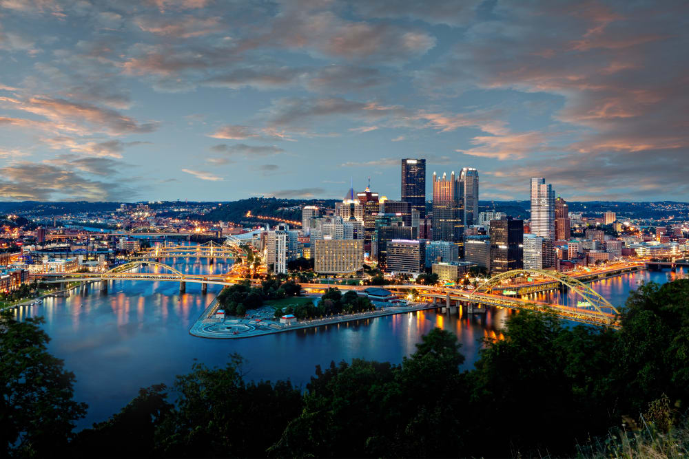 downtown Pittsburgh is just minutes away from Cosmopolitan Apartments in Pittsburgh, Pennsylvania