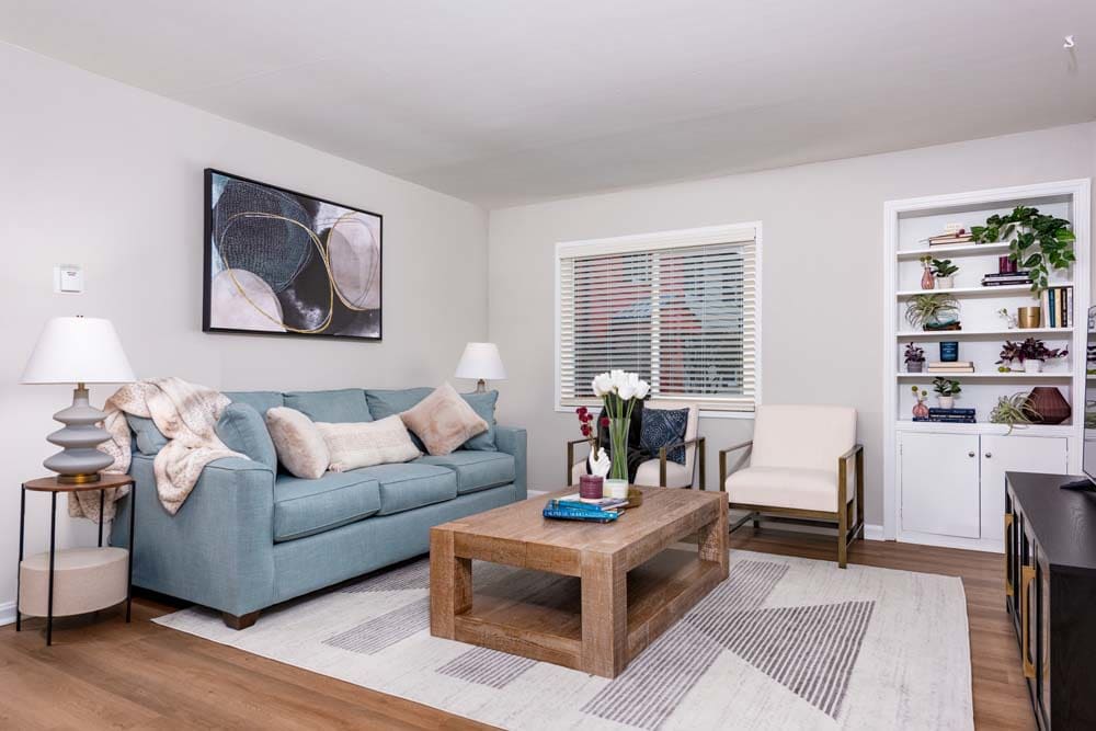 Spacious living room at Alcove at Seahurst in Burien, Washington