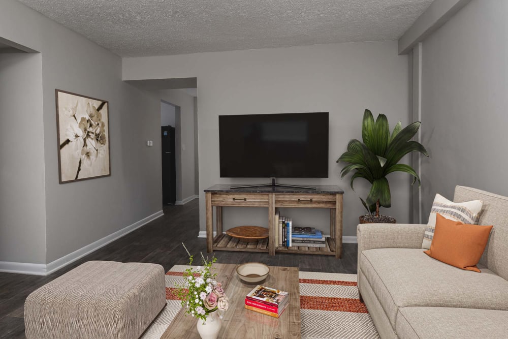 Renovated Model living room at The Meridian North, Indianapolis, Indiana