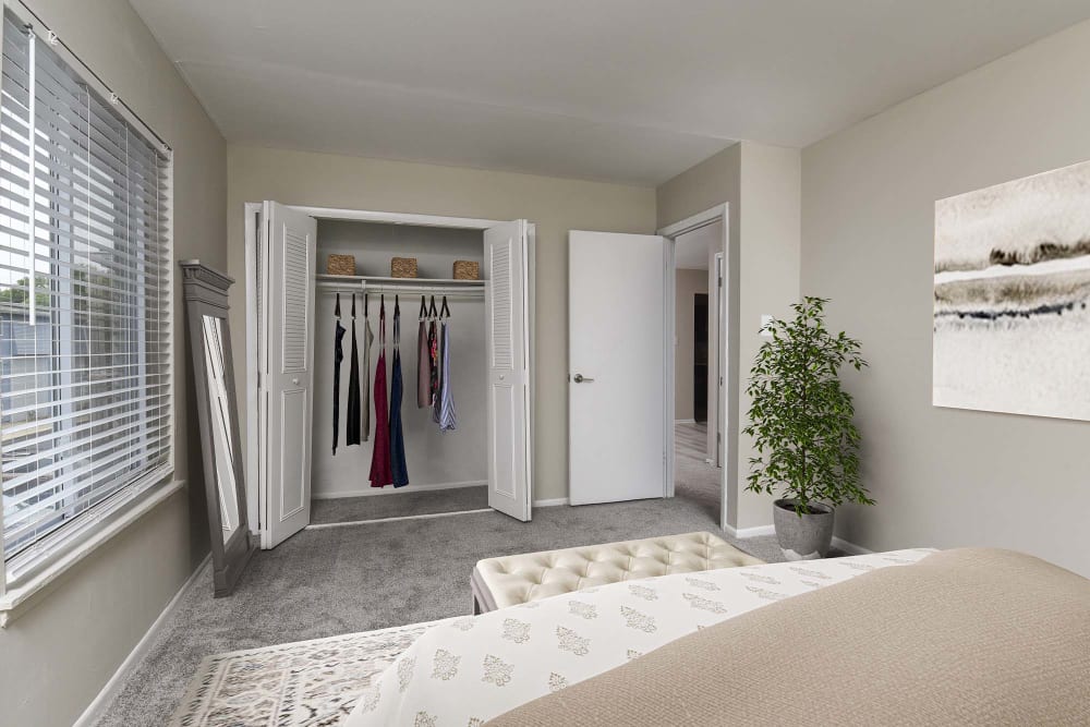 Model bedroom at The Meridian South, Indianapolis, Indiana