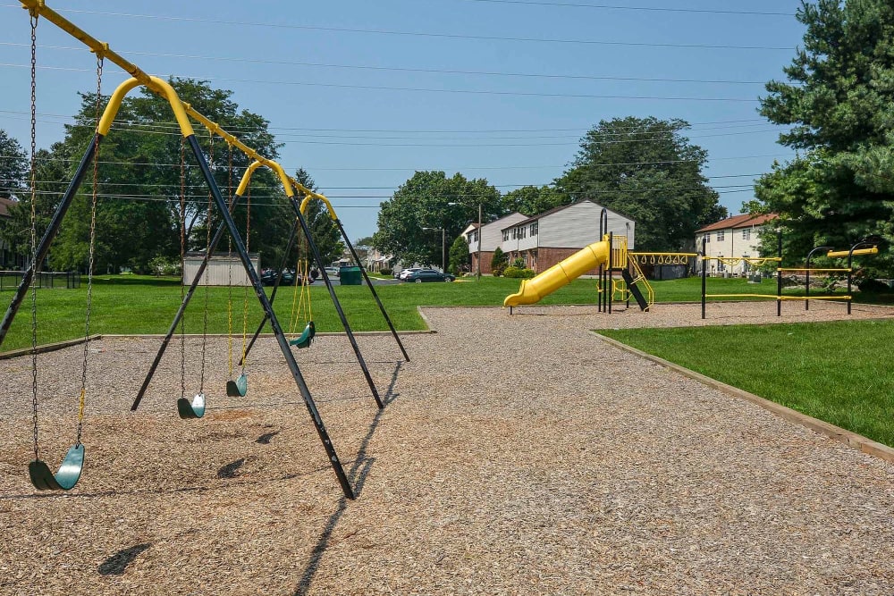 Swing set and playground at River Pointe in Bethlehem, Pennsylvania