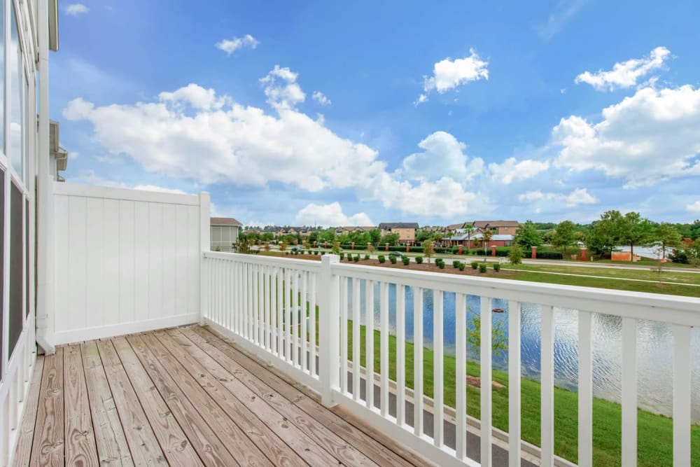 Private balcony with a lake view at Capital Crest at Godley Station in Savannah, Georgia