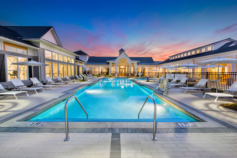 Resort-style pool at sunset at Capital Crest at Godley Station in Savannah, Georgia