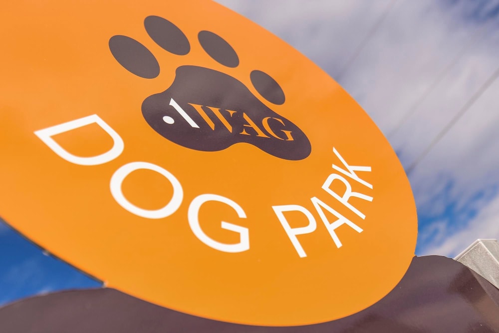 Up close photograph of Dog Park signage at Pointe at River City in Richmond, Virginia