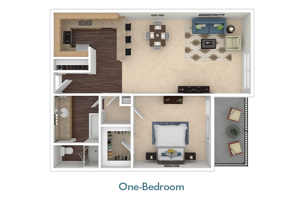 One-Bedroom Floor Plan at Waters Edge