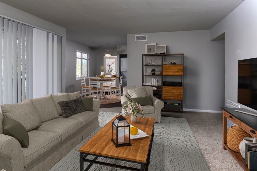 Model living room at Chesapeake Pointe, Chesapeake, Virginia