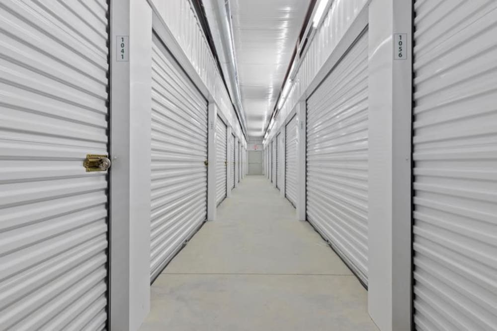 indoor gray units at Storage Near Me - White Oak Storage in North Little Rock, Arkansas