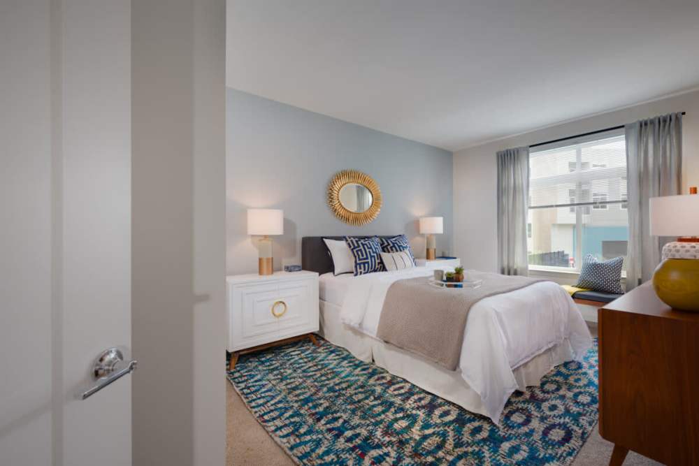 Cozy apartment bedroom at The Daley at Shady Grove Metro in Rockville, Maryland