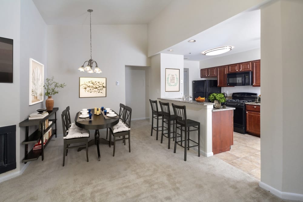 Dining Room, Kitchen bar and kitchen at Yorkshire Apartments in Silver Spring, Maryland