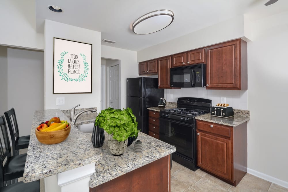 Renovated staged kitchen at Yorkshire Apartments in Silver Spring, Maryland