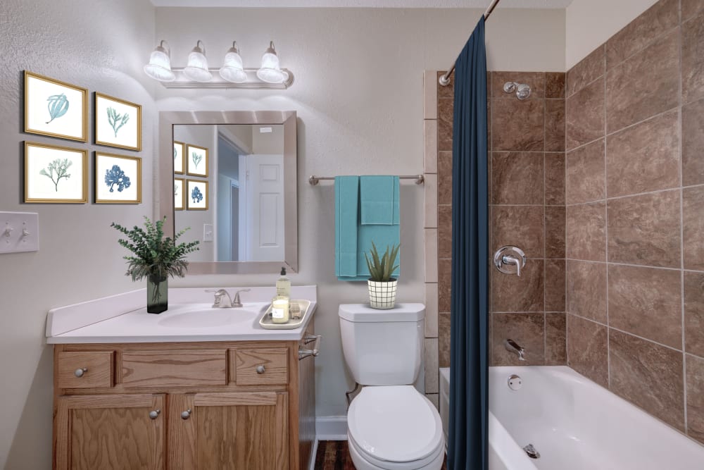 Bathroom with modern details at Homewood Heights Apartment Homes in Birmingham, Alabama