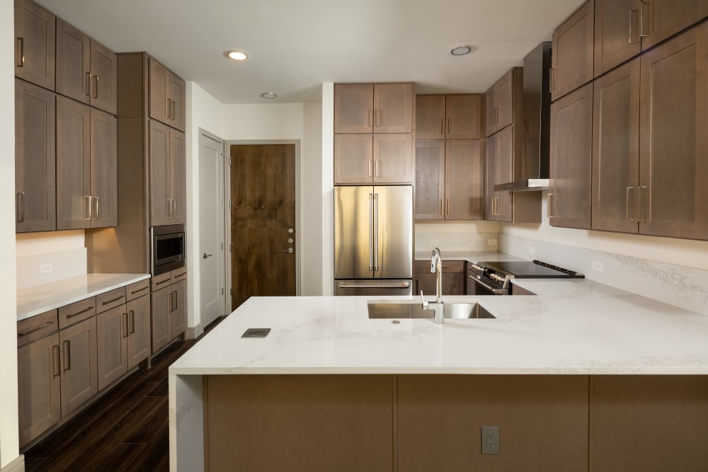 Model kitchen at Instrata at Legacy West in Plano, Texas