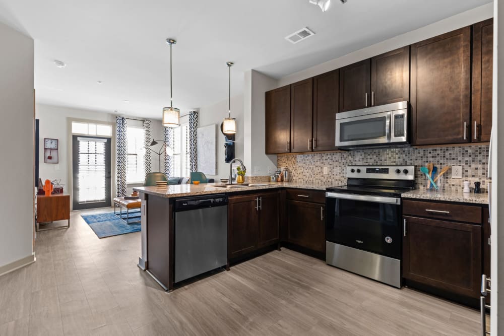 Kitchen with modern appliances at Duet | Apartments in Nashville, Tennessee