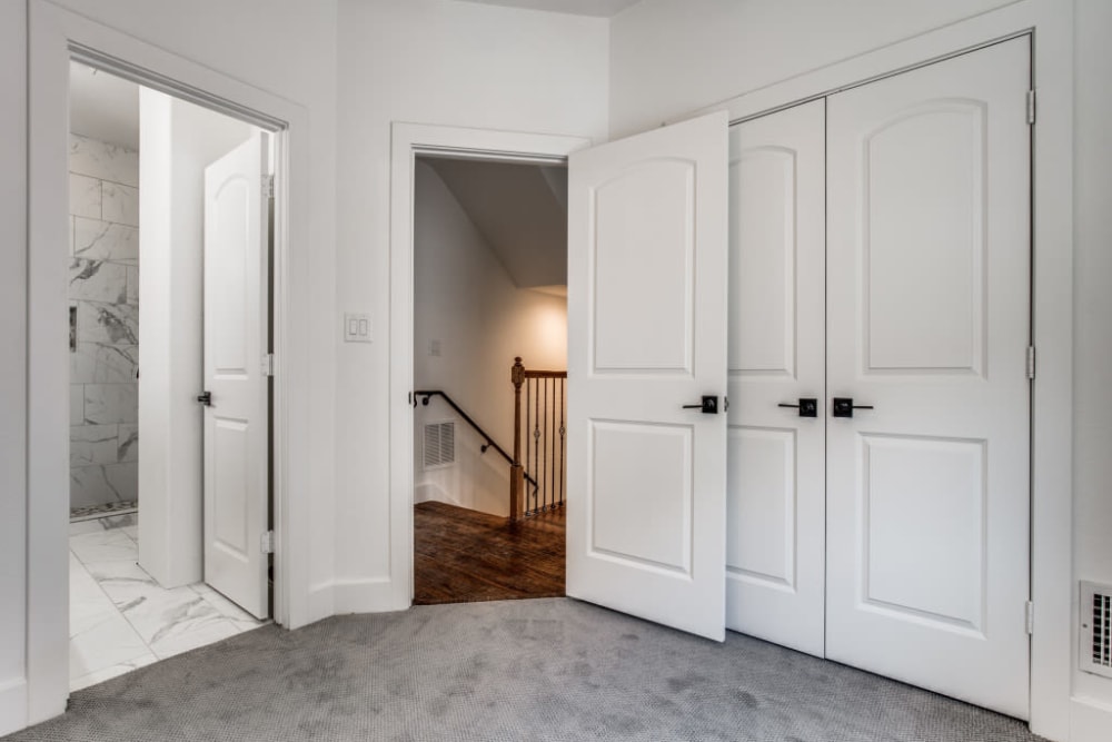 Large closet in bedroom at The Collection Townhomes in Dallas, Texas