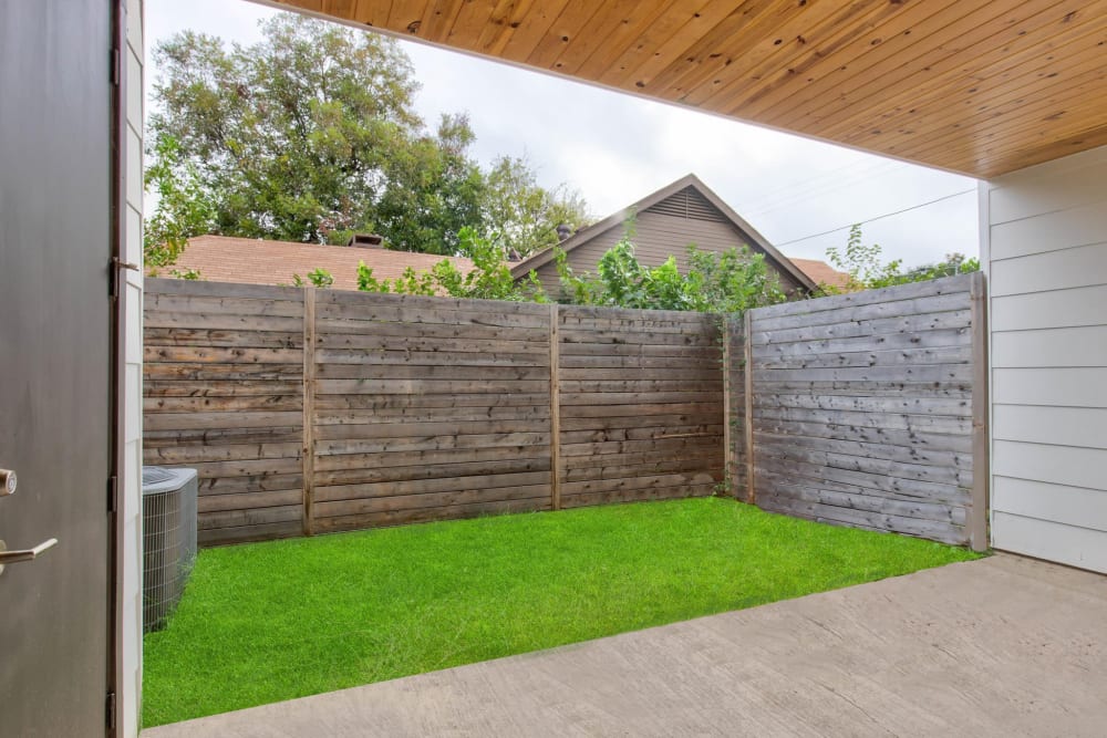 Private fenced backyard at The Collection Townhomes in Dallas, Texas