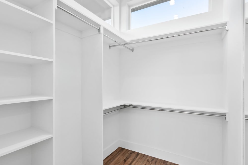 Spacious walk-in closet at The Collection Townhomes in Dallas, Texas