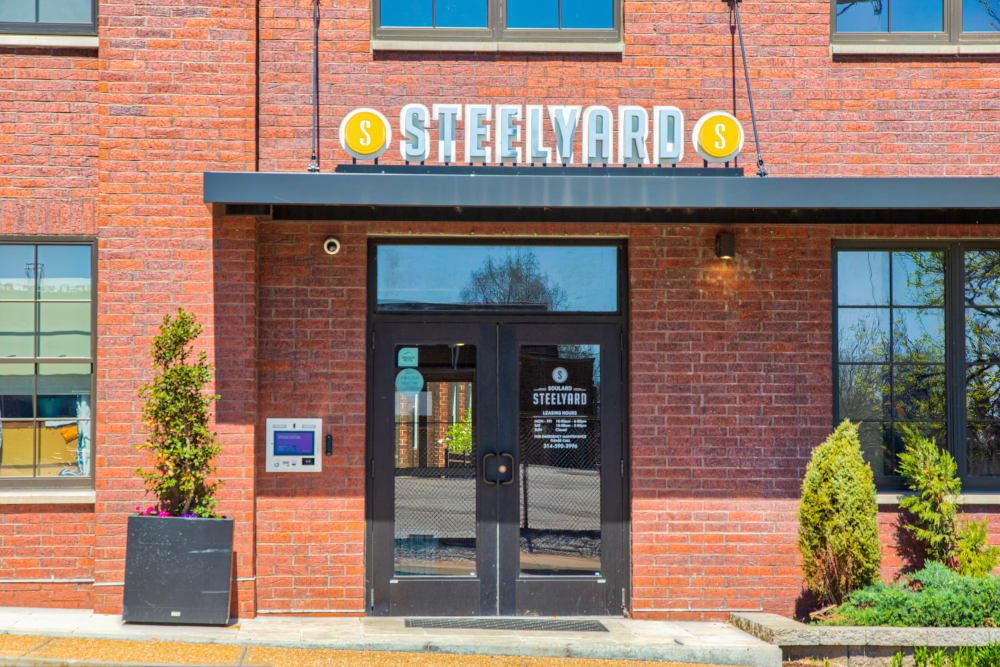 Exterior sign of Steelyard Apartments in STL, MO