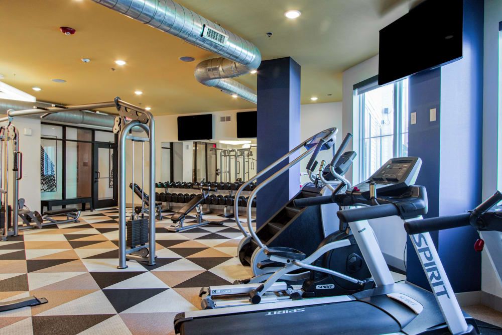 State of the art fitness center with Pelotin bikes at Steelyard Apartments
