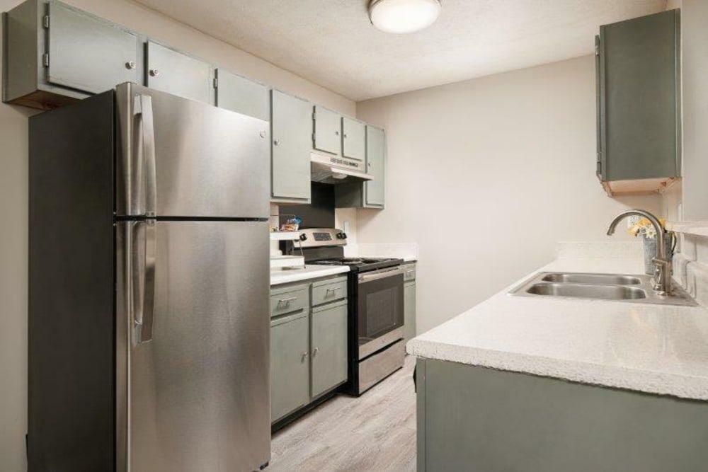 Model apartment kitchen at Midsouth 301 in Jackson, Mississippi