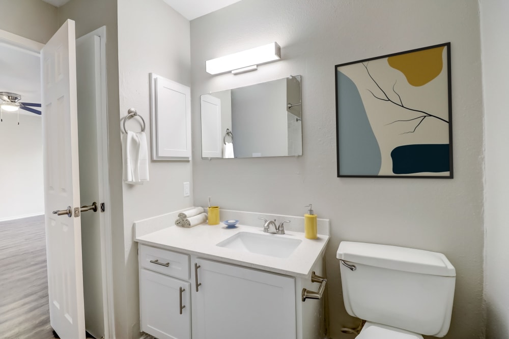 Lawson Apartment Homes offers a Newly Updated Bathroom in Benbrook, Texas