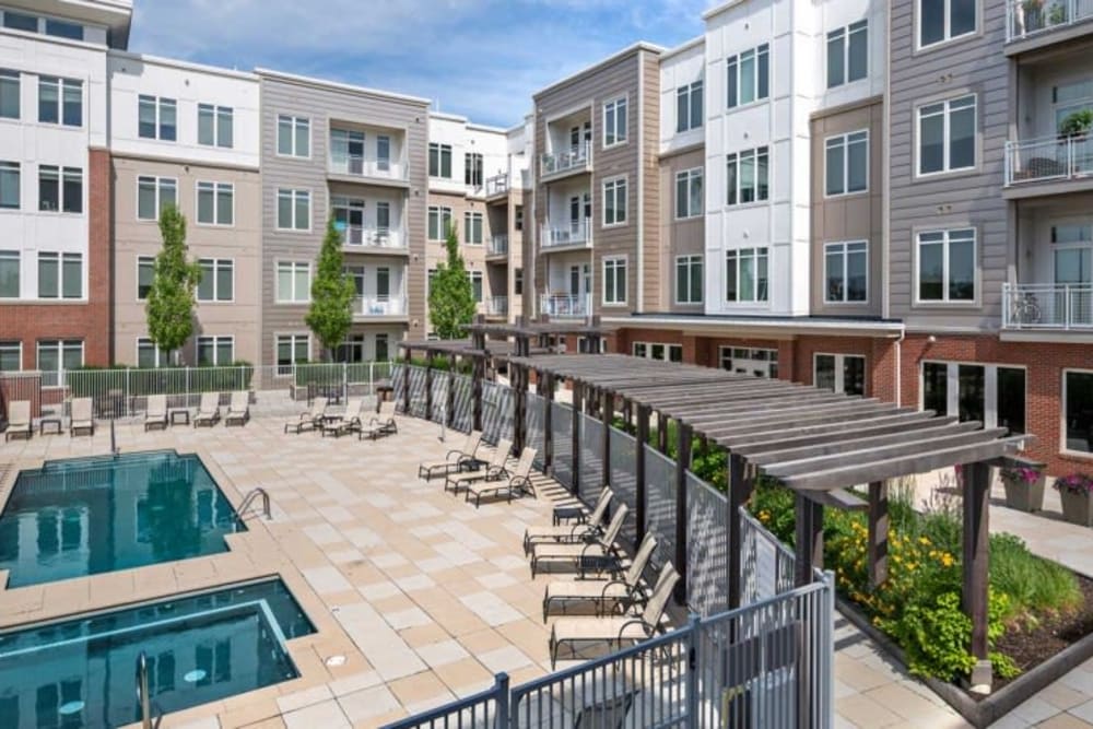 Two large pools at Arcadia at Rivers Edge in Medford, Massachusetts 