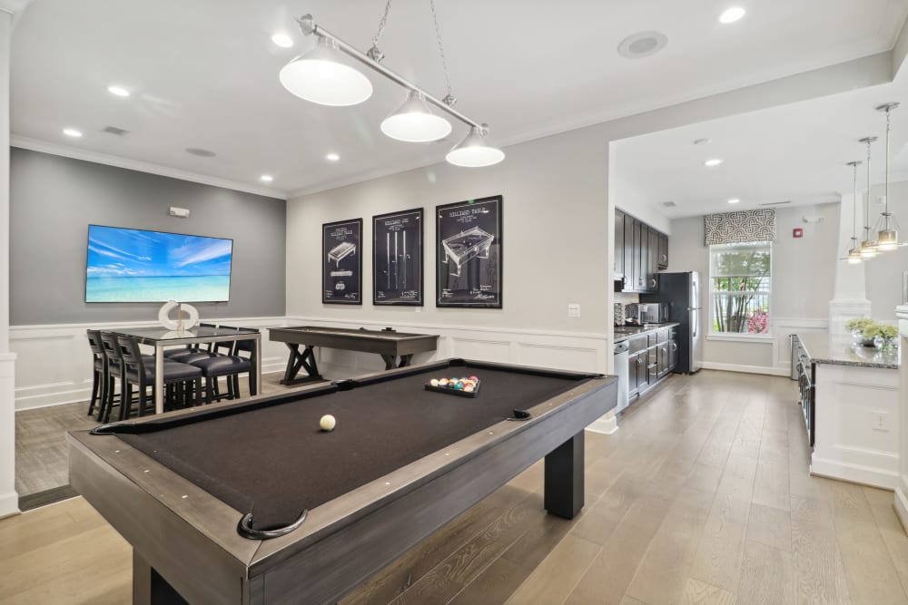 Billiards table and game area at Avanti Luxury Apartments in Bel Air, Maryland
