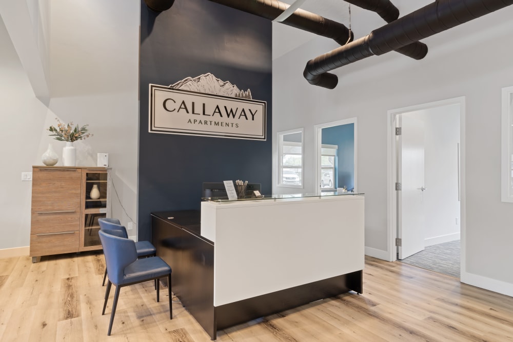 Leasing office desk newly renovated at Callaway Apartments in Taylorsville, Utah