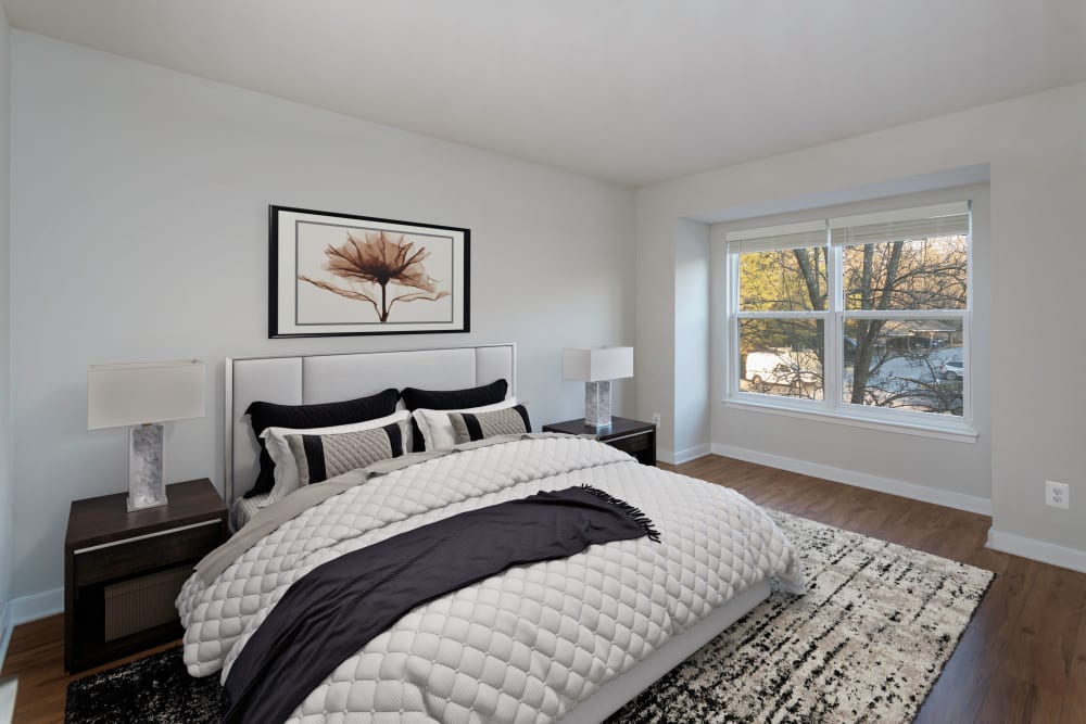 An apartment primary bedroom at Windsor Park in Woodbridge, Virginia