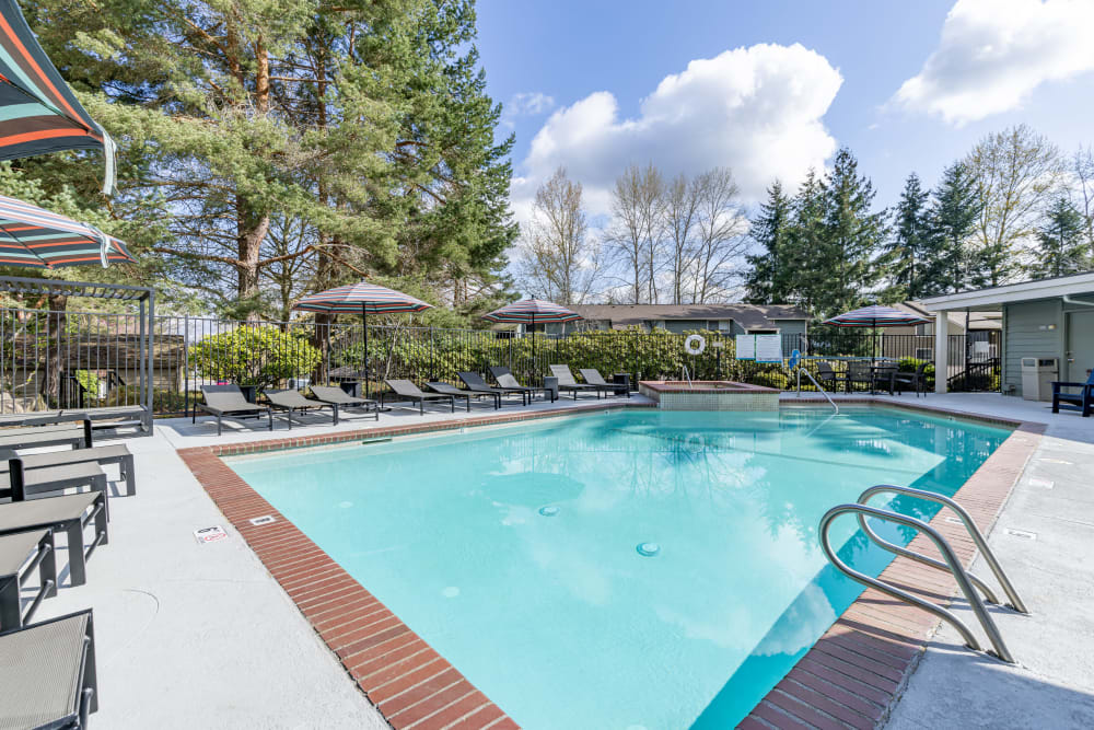 Swimming pool on a beautiful day at The Knoll Redmond in Redmond, Washington
