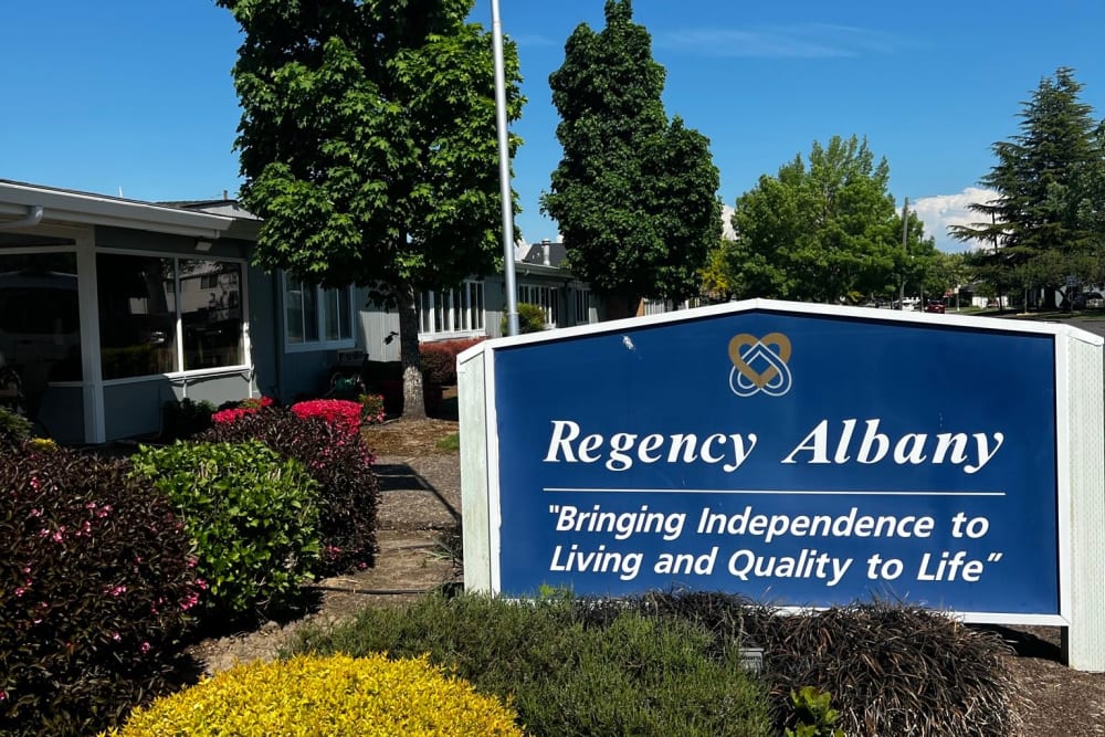 Signage outside of Regency Albany in Albany, Oregon