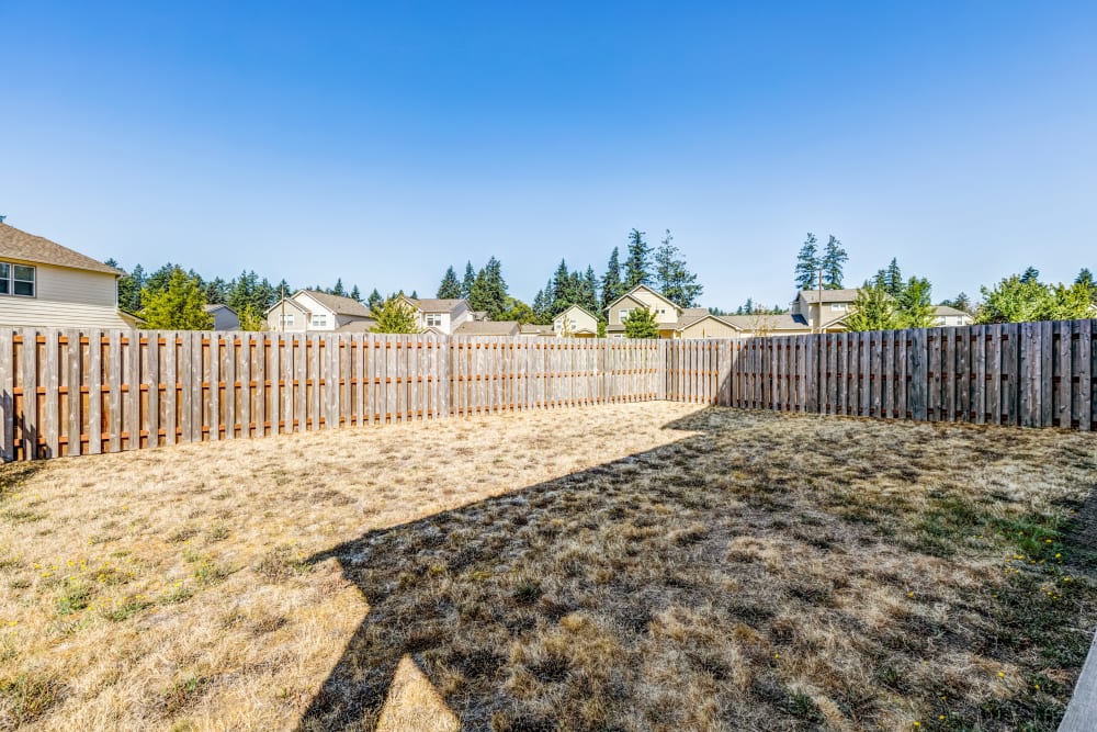 Fenced in backyard at Cascade Village in Joint Base Lewis McChord, Washington
