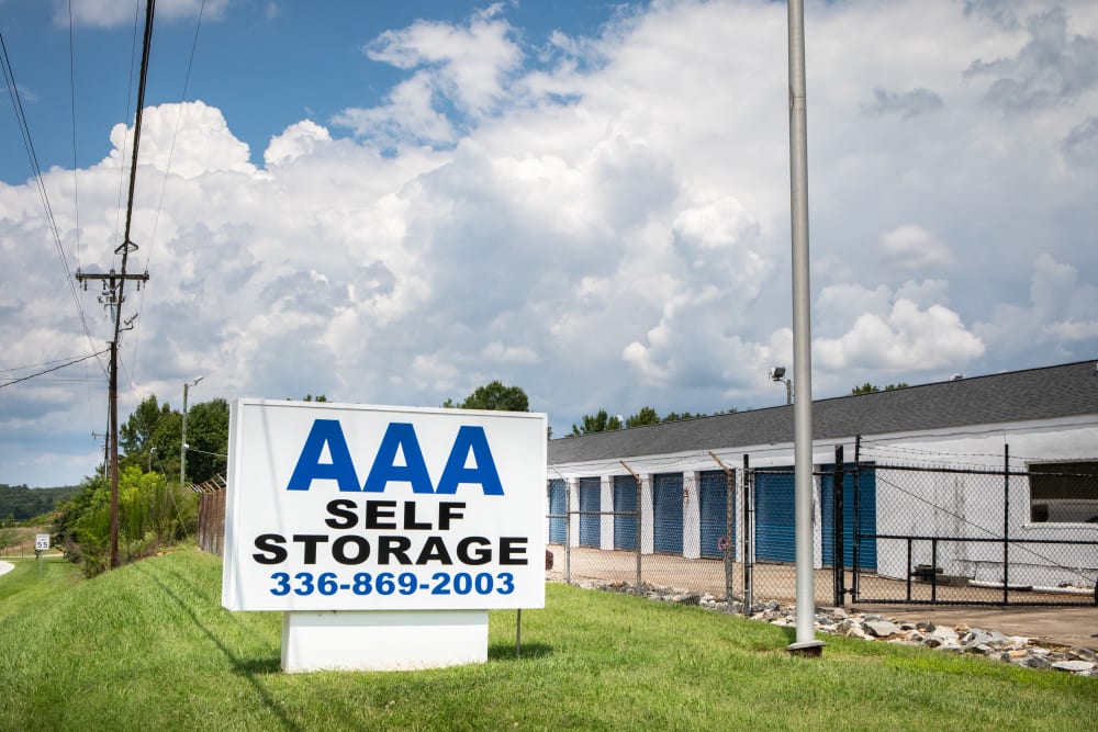 signage at AAA Self Storage at High Point Rd in High Point, North Carolina
